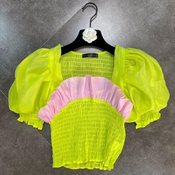 women's t-shirt fabpop 2021 summer design short puff sleeve organza square collar ruffles t shirt women slim crop gb534, White
women's t-shirt fabpop 2021 summer design short puff sleeve organza square collar ruffles t shirt women slim crop gb534, White