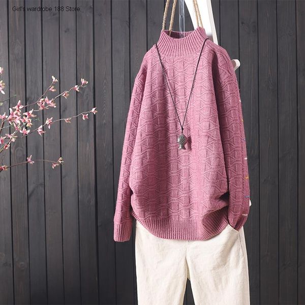 women's sweaters song xu autumn and winter literary artistic pure color, warm loose bottomed half high collar long sleeve pullover, White;black
women's sweaters song xu autumn and winter literary artistic pure color, warm loose bottomed half high collar long sleeve pullover, White;black