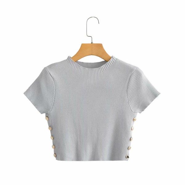 women's t-shirt women round neck short sleeve slim vintage solid color button decoration simplicity chic female, White
women's t-shirt women round neck short sleeve slim vintage solid color button decoration simplicity chic female, White