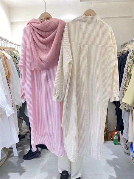 2021 new women long sleeve striped casual midi es irregular hem single breasted robe femme eai9, White
2021 new women long sleeve striped casual midi es irregular hem single breasted robe femme eai9, White