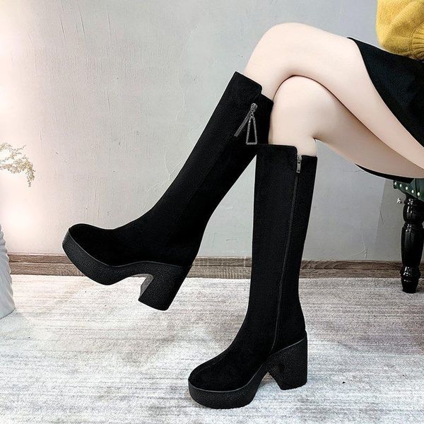 boots women's platfom fashion winter knee-high knight ladies high heels botas femininas femme suede leather flock zipper shoes, Black
boots women's platfom fashion winter knee-high knight ladies high heels botas femininas femme suede leather flock zipper shoes, Black