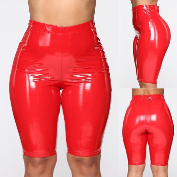 women's shorts women wet look pu leather clubwear high waist skinny knee length, White;black
women's shorts women wet look pu leather clubwear high waist skinny knee length, White;black
