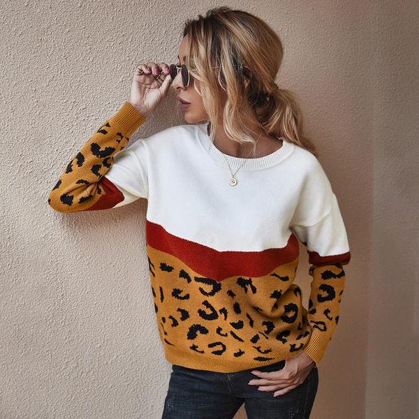 women's sweaters 2021 fashion leopard patchwork autumn winter ladies knitted sweater for women o-neck casual full sleeve jumper pullove, White;black
women's sweaters 2021 fashion leopard patchwork autumn winter ladies knitted sweater for women o-neck casual full sleeve jumper pullove, White;black