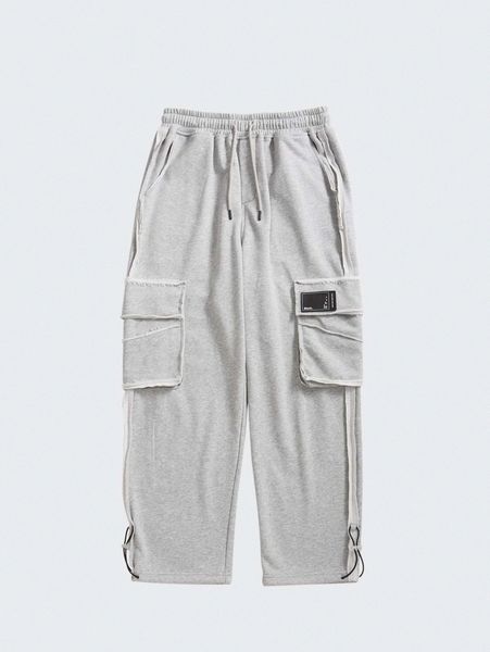 men patched detail pocket side raw trim sweatpants e3yd#, Black