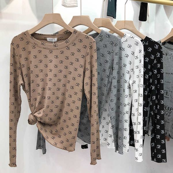 women's t-shirt threaded elastic round neck printed letter t-shirt, long-sleeved temperament, knitted bottoming shirt uakb, White
women's t-shirt threaded elastic round neck printed letter t-shirt, long-sleeved temperament, knitted bottoming shirt uakb, White