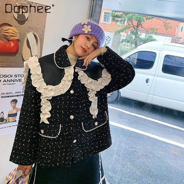women's wool & blends doll collar short woolen coat 2021 winter elegant high-end long sleeve loose jacket all-match, Black
women's wool & blends doll collar short woolen coat 2021 winter elegant high-end long sleeve loose jacket all-match, Black