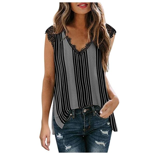 women's t-shirt fashion t shirt summer casual stripe print oversized v-neck lace sleeveless camisetas de mujer, White
women's t-shirt fashion t shirt summer casual stripe print oversized v-neck lace sleeveless camisetas de mujer, White
