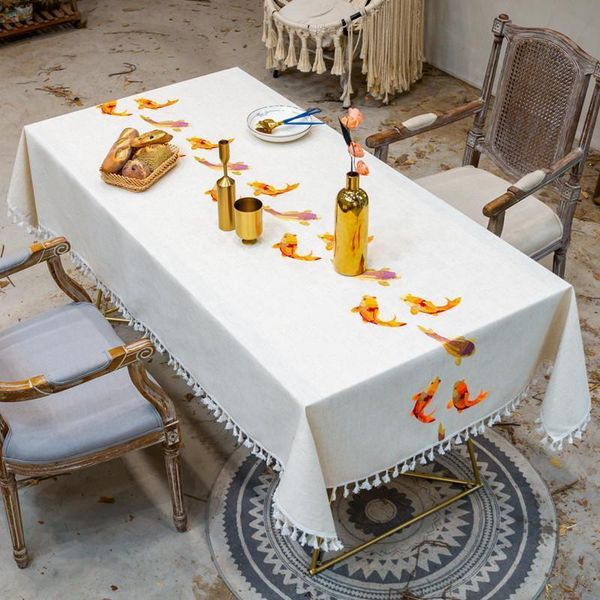 table cloth 50embroidery fish decorative linen tablecloth with tassel waterproof oilproof thicken rectangular wedding dining tea 
table cloth 50embroidery fish decorative linen tablecloth with tassel waterproof oilproof thicken rectangular wedding dining tea