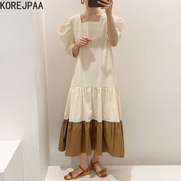 korejpaa women dress spring & summer chic retro square collar bump color casual loose bubble sleeve dress long skirt female 210526, Black;gray
korejpaa women dress spring & summer chic retro square collar bump color casual loose bubble sleeve dress long skirt female 210526, Black;gray