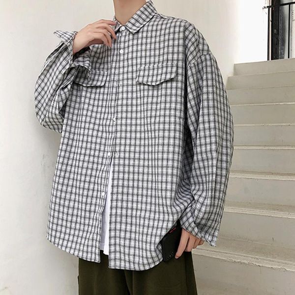 men's casual shirts spring autumn men literature handsome plaid loose shirt long sleeve coat clothes outwear high street, White;black
men's casual shirts spring autumn men literature handsome plaid loose shirt long sleeve coat clothes outwear high street, White;black
