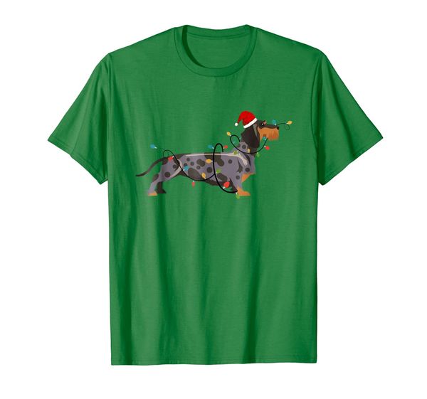 dachshund santa hat brown dapple shirt, White;black