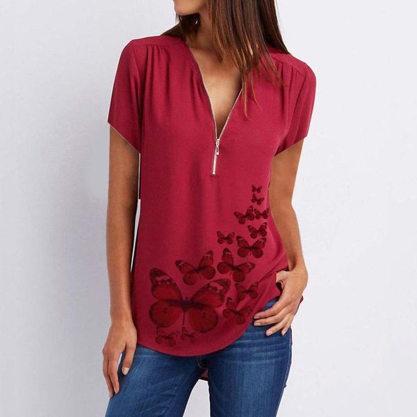 women's blouses & shirts 40# butterfly print zipper office lady vintage oversized elegant v-neck short sleeve women blusas, White
women's blouses & shirts 40# butterfly print zipper office lady vintage oversized elegant v-neck short sleeve women blusas, White
