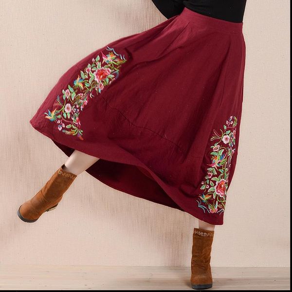 ethnic style women cotton linen skirt mid waist spring autumn vintage floral embroidery pleated skirt jupe femme, Black
ethnic style women cotton linen skirt mid waist spring autumn vintage floral embroidery pleated skirt jupe femme, Black