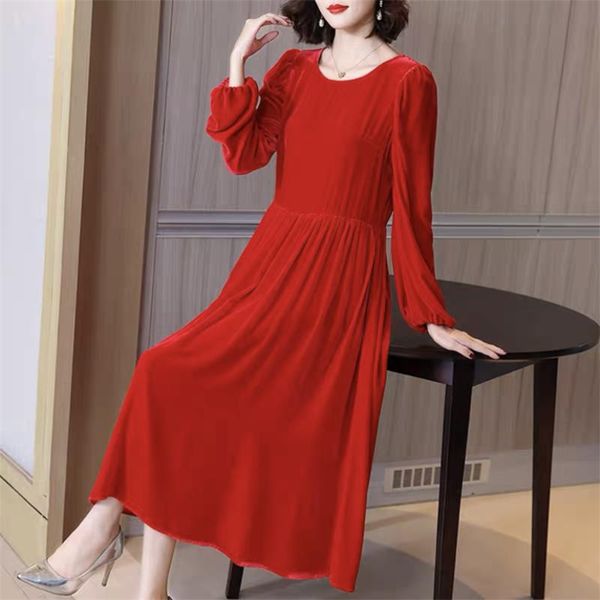 casual dresses designed women velvet dress autumn retro long lantern sleeve o-neck elegant solid korean holiday vestidos 11 colors, Black;gray
casual dresses designed women velvet dress autumn retro long lantern sleeve o-neck elegant solid korean holiday vestidos 11 colors, Black;gray