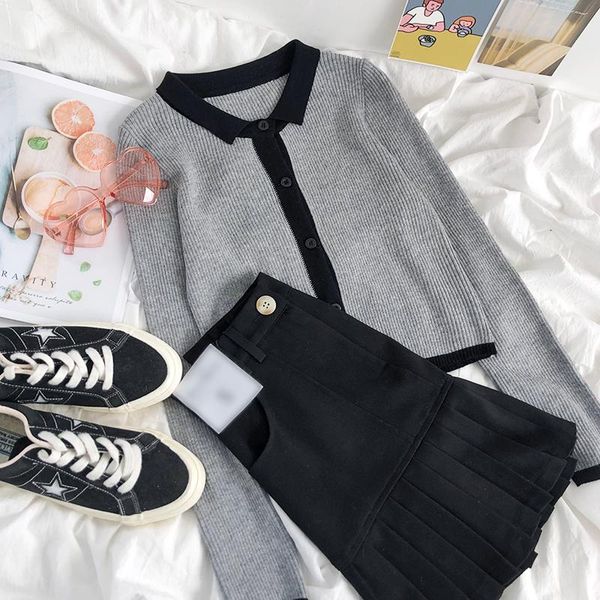 mooirue spring women knitted cardigan long sleeve lapel contrast black stripe slim fit short, White
mooirue spring women knitted cardigan long sleeve lapel contrast black stripe slim fit short, White