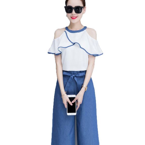 women's tracksuits ladies' fashion wide-legged pants suit summer wear dew shoulder chiffon blouse tall waist trousers 2 pcs clothi, Gray
women's tracksuits ladies' fashion wide-legged pants suit summer wear dew shoulder chiffon blouse tall waist trousers 2 pcs clothi, Gray