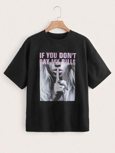 plus figure and slogan graphic tee n9qj#, Black