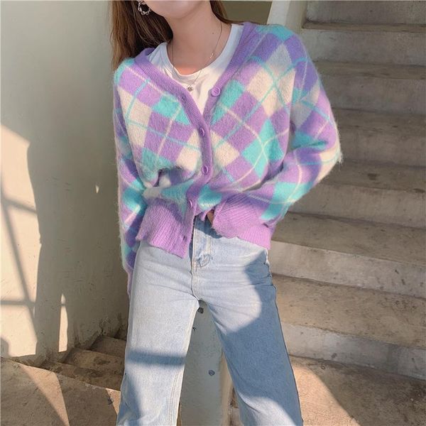 women's knits & tees harajuku argyle v neck cardigan for women autumn winter casual loose plaid knitted outwear ladies streetwear sweat, White
women's knits & tees harajuku argyle v neck cardigan for women autumn winter casual loose plaid knitted outwear ladies streetwear sweat, White