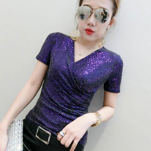 women's t-shirt short jacket korean version of 2021 summer clothes bright flash cross women sleeve ladies temperament, White
women's t-shirt short jacket korean version of 2021 summer clothes bright flash cross women sleeve ladies temperament, White