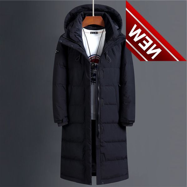 men's long down jacket white black blue hooded 90% duck x-long man windproof winter coat men