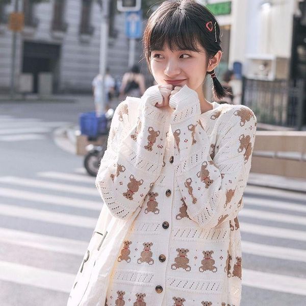 women's knits & tees crewneck knitted cardigan coat female loose student spring and autumn cute bear sweater, White
women's knits & tees crewneck knitted cardigan coat female loose student spring and autumn cute bear sweater, White