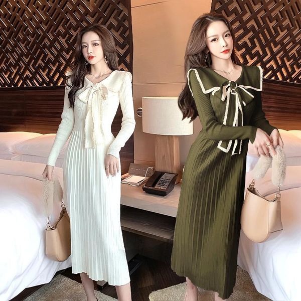 casual dresses vestidos 2021 year cute sash bows long sleeve white pleated knitted dress elegant ol women tunic mid-calf sweater, Black;gray
casual dresses vestidos 2021 year cute sash bows long sleeve white pleated knitted dress elegant ol women tunic mid-calf sweater, Black;gray