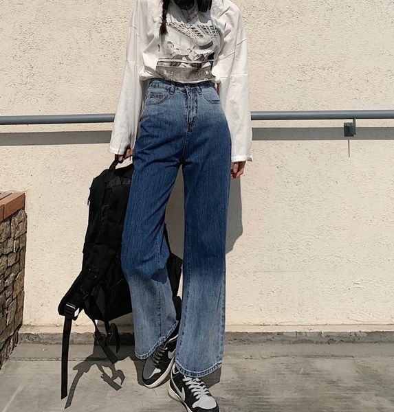 women's jeans gradient baggy women streetwear loose plus size denim wide leg mopping pants woman's high waist straight trousers, Blue
women's jeans gradient baggy women streetwear loose plus size denim wide leg mopping pants woman's high waist straight trousers, Blue