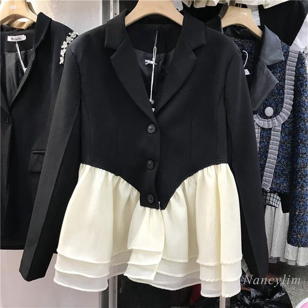 women's jackets ruffles mesh hem stitching black suit coat women fall 2021 design temperament waist-controlled jacket lady chic top, Black;brown
women's jackets ruffles mesh hem stitching black suit coat women fall 2021 design temperament waist-controlled jacket lady chic top, Black;brown