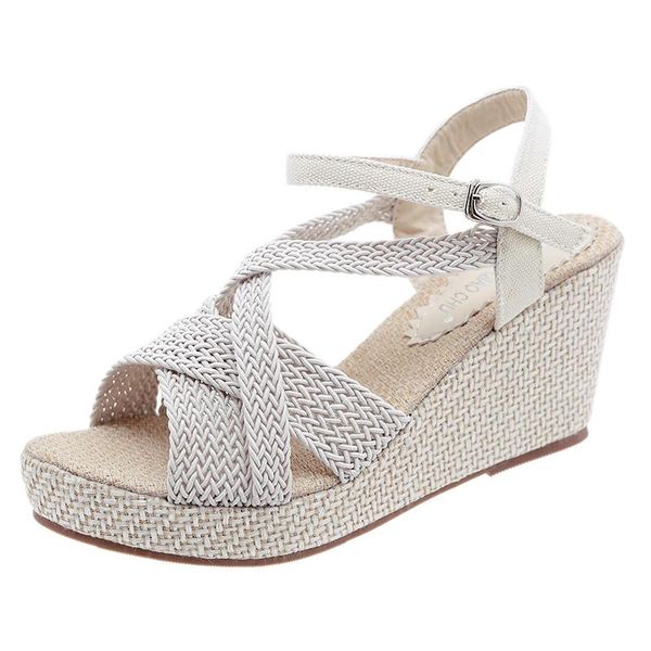 sandal girl 2021 new linen bottom wedges heel cross belt roman style summer women's shoes high heel sandals, Black
sandal girl 2021 new linen bottom wedges heel cross belt roman style summer women's shoes high heel sandals, Black