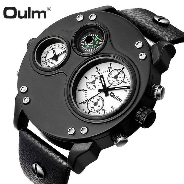 wristwatches oulm chic casual quartz watch men leather stap punk big dial analog clock 2 time zone compass outdoor sports watches waterproof, Slivery;brown
wristwatches oulm chic casual quartz watch men leather stap punk big dial analog clock 2 time zone compass outdoor sports watches waterproof, Slivery;brown