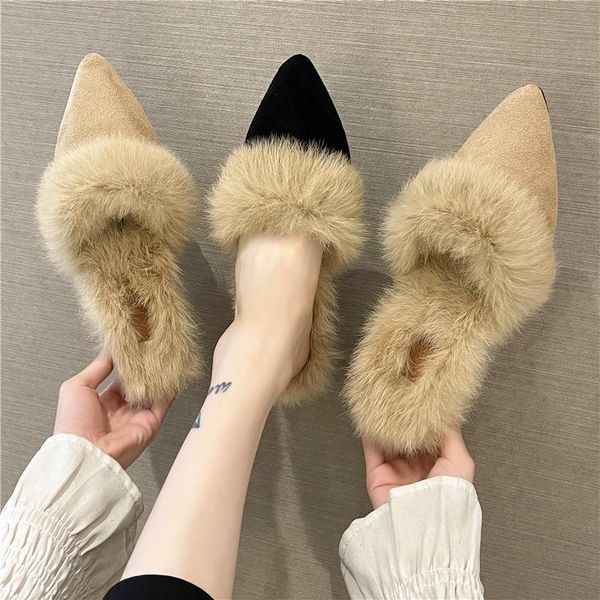 slippers flock shoes ladies' fur flip flops cover toe low loafers slipers women luxury slides square heel plush pointed 2021 des, Black
slippers flock shoes ladies' fur flip flops cover toe low loafers slipers women luxury slides square heel plush pointed 2021 des, Black