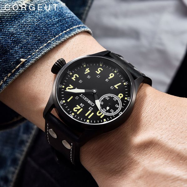 corgeut 44mm fashion mechanical watch 17 jewels hand winding 6497 st3600 luminous leather strap wristwatch men, Slivery;brown
corgeut 44mm fashion mechanical watch 17 jewels hand winding 6497 st3600 luminous leather strap wristwatch men, Slivery;brown