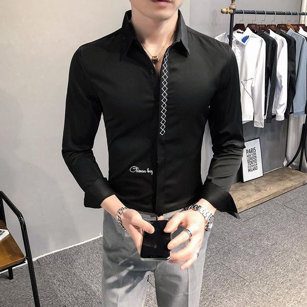 men's casual shirts fashion solid color for men business dress long sleeve slim fit streetwear clothing social party blouse, White;black
men's casual shirts fashion solid color for men business dress long sleeve slim fit streetwear clothing social party blouse, White;black