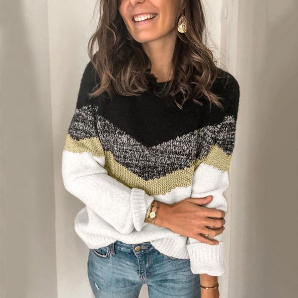 women's sweaters fashion casual striped lady sweater stitching o neck pullover jumpers drop shoulder sleeve winter elegant knitted wome, White;black
women's sweaters fashion casual striped lady sweater stitching o neck pullover jumpers drop shoulder sleeve winter elegant knitted wome, White;black