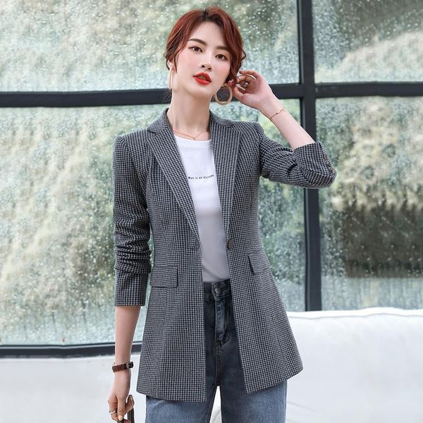 women's suits & blazers blazer women 2021 spring fashion retro plaid long sleeve slim jacket office ladies formal buiness work coat s12, White;black
women's suits & blazers blazer women 2021 spring fashion retro plaid long sleeve slim jacket office ladies formal buiness work coat s12, White;black