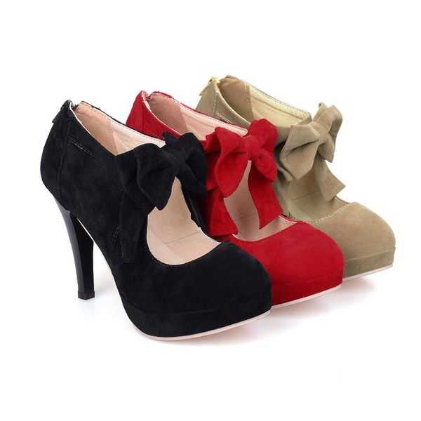 dress shoes heel round toe thin sweet bow single, Black