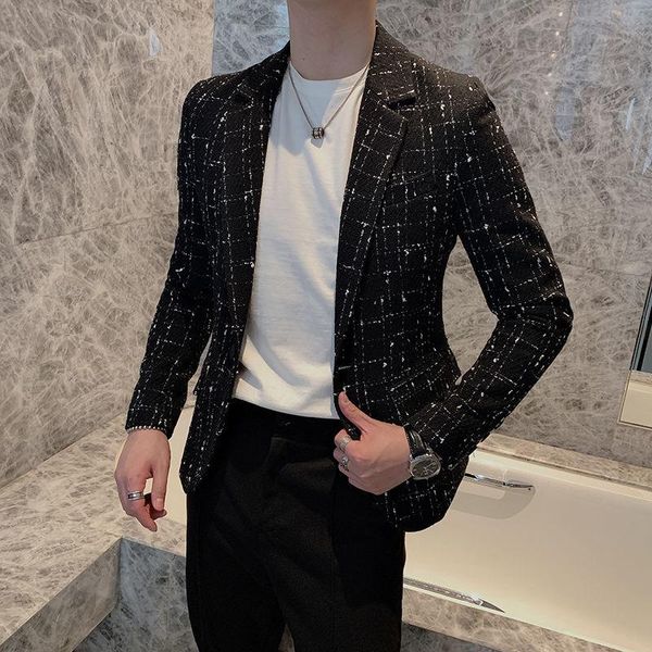men's suits & blazers 2021 autumn winter korean version woven suit coat men casual tweed blazer social mens dress british style, White;black
men's suits & blazers 2021 autumn winter korean version woven suit coat men casual tweed blazer social mens dress british style, White;black