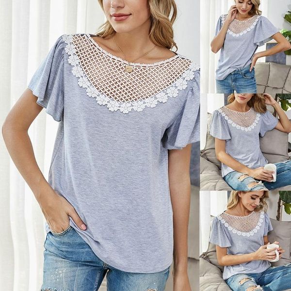 women's t-shirt summer women patchwork butterfly sleeve solid floral lace hollow out casual soft basic tees, White
women's t-shirt summer women patchwork butterfly sleeve solid floral lace hollow out casual soft basic tees, White