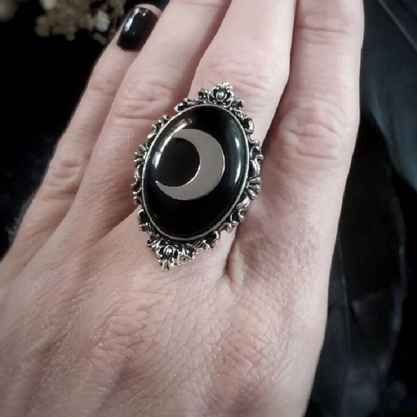 cluster rings gothic black crescent moon crystal ring witch vampire halloween women gift handmade mystical darkly jewelry fashion, Golden;silver
cluster rings gothic black crescent moon crystal ring witch vampire halloween women gift handmade mystical darkly jewelry fashion, Golden;silver