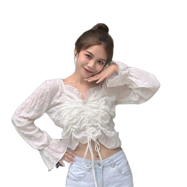 women's blouses & shirts 2021 summer lace women blouse solid v-neck ruffles flare sleeved short office lady elegant pulls outwear, White
women's blouses & shirts 2021 summer lace women blouse solid v-neck ruffles flare sleeved short office lady elegant pulls outwear, White