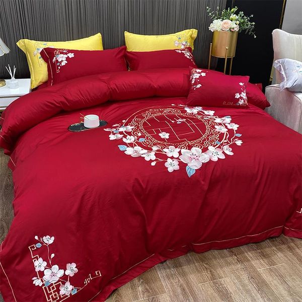 bedding sets chinese wedding red 60 thread long staple four piece set pure cotton embroidery flower quilt cover bed sheet pillowcases
bedding sets chinese wedding red 60 thread long staple four piece set pure cotton embroidery flower quilt cover bed sheet pillowcases