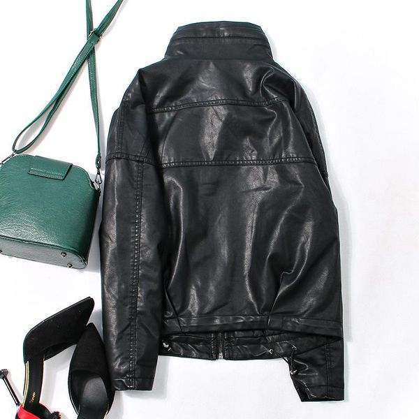 women's leather & faux coat fall 2021 short loose for women large pocket padded stand collar, Black
women's leather & faux coat fall 2021 short loose for women large pocket padded stand collar, Black