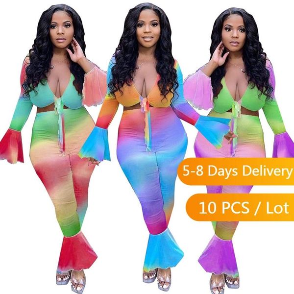 women's two piece pants wholesale items mesh rave outfits for women streetwear flare sleeve crop sets fall tie dye set, White
women's two piece pants wholesale items mesh rave outfits for women streetwear flare sleeve crop sets fall tie dye set, White