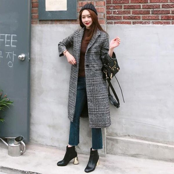women's wool & blends 2021 women autumn winter retro woolen coat turn-down collar overcoat covered button pocket female plaid outerwear, Black
women's wool & blends 2021 women autumn winter retro woolen coat turn-down collar overcoat covered button pocket female plaid outerwear, Black