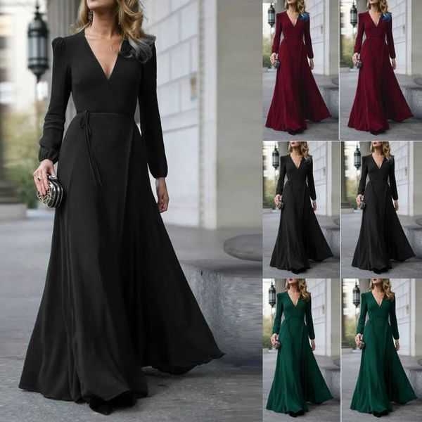 casual dresses women formal maxi dress v neck long sleeve solid color bandage office ladies evening party prom gown, Black;gray
casual dresses women formal maxi dress v neck long sleeve solid color bandage office ladies evening party prom gown, Black;gray