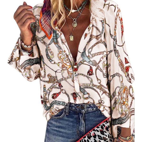 boho blouses women casual chain stand collar print shirt v neck autumn fshion femme blouses plus size button long sleeve loose, White
boho blouses women casual chain stand collar print shirt v neck autumn fshion femme blouses plus size button long sleeve loose, White