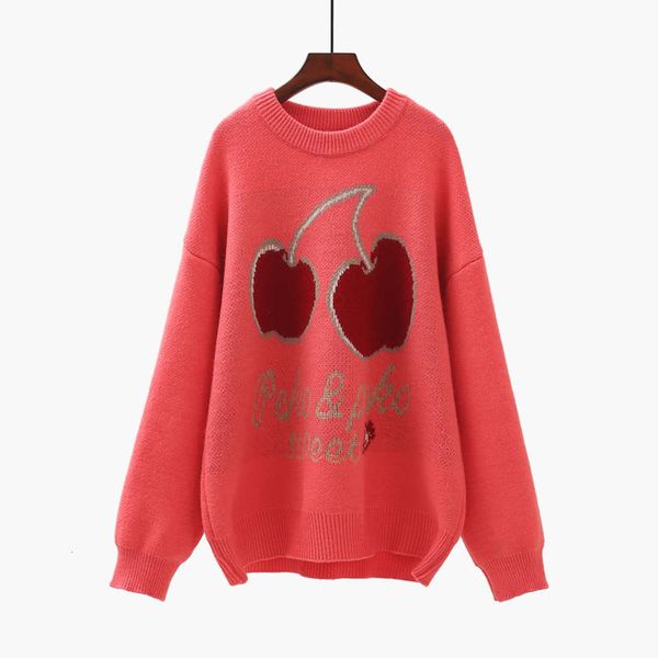cherry jacquard crew neck sweater women's 2021 new autumn and winter korean loose jacket, White;black
cherry jacquard crew neck sweater women's 2021 new autumn and winter korean loose jacket, White;black