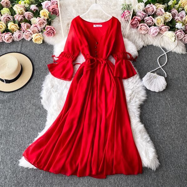 red/white chiffon long dress vintage flare long sleeve v-neck single breasted womens dresses female autumn vestidos 2021, Black;gray
red/white chiffon long dress vintage flare long sleeve v-neck single breasted womens dresses female autumn vestidos 2021, Black;gray