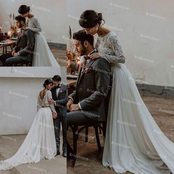 rustic two piece wedding dresses 2021 crop flowy chiffon lace beach wedding dress cover back long sleeve chic boho wedding gowns, White
rustic two piece wedding dresses 2021 crop flowy chiffon lace beach wedding dress cover back long sleeve chic boho wedding gowns, White
