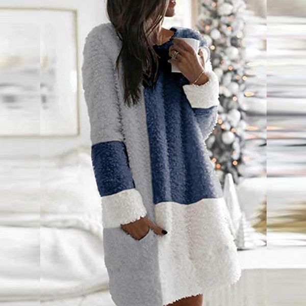 casual dresses women elegant warm plush home fashion patchwork color design party dress 2021 autumn winter o neck mujers, Black;gray
casual dresses women elegant warm plush home fashion patchwork color design party dress 2021 autumn winter o neck mujers, Black;gray